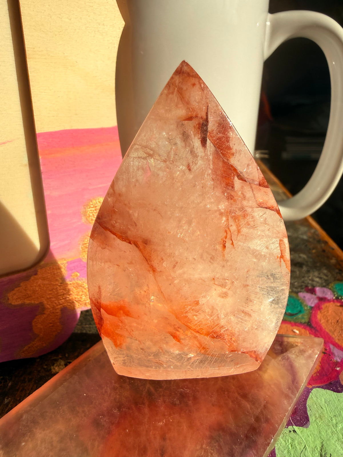 Beautiful Fire Agate Teardrop Portal Freeform Crystal