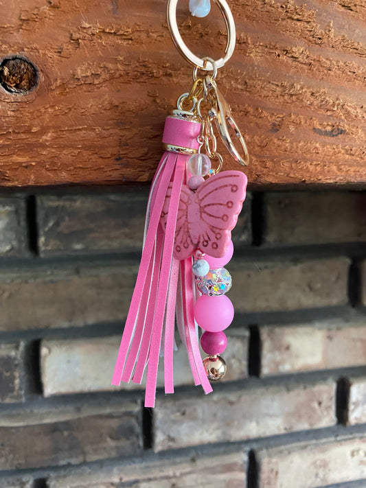 Pink Howlite Butterfly Keychain