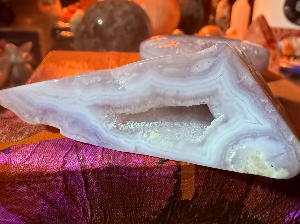 Serenity & Flow: Blue Chalcedony Druzy Duo (Heart & Cave Slab Set)