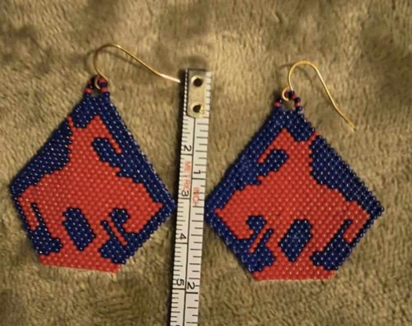 “The Trails End” Beaded Earrings — Handcrafted with Red & Blue Glass Beads (Featured Artist)