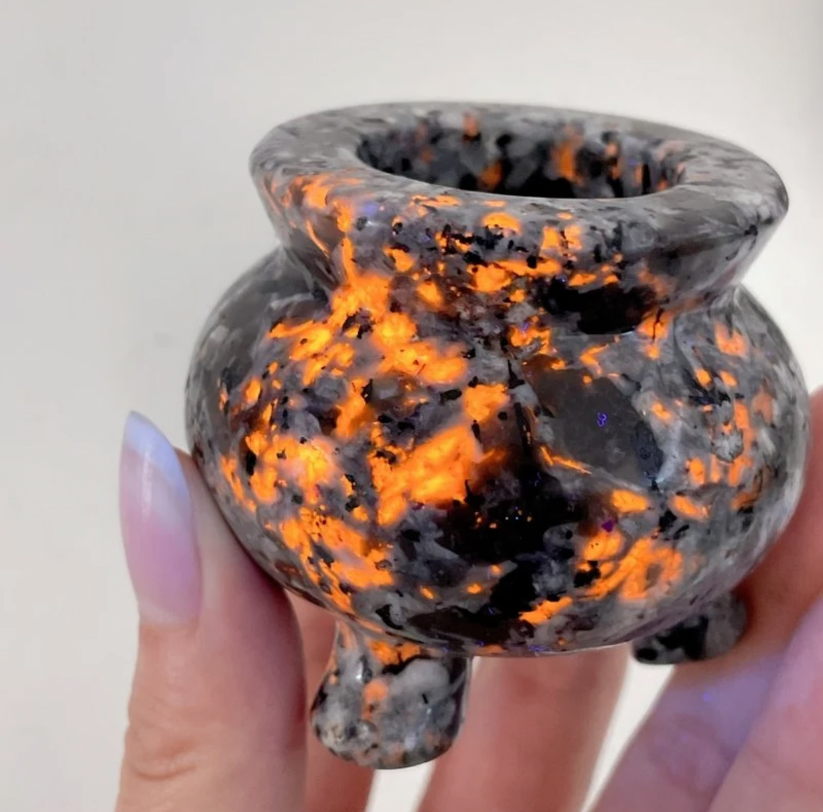 Carved Yooperlite Cauldron/Incense Burner (UV reactive)