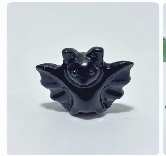 Black Hand Carved Obsidian Bat Figurine