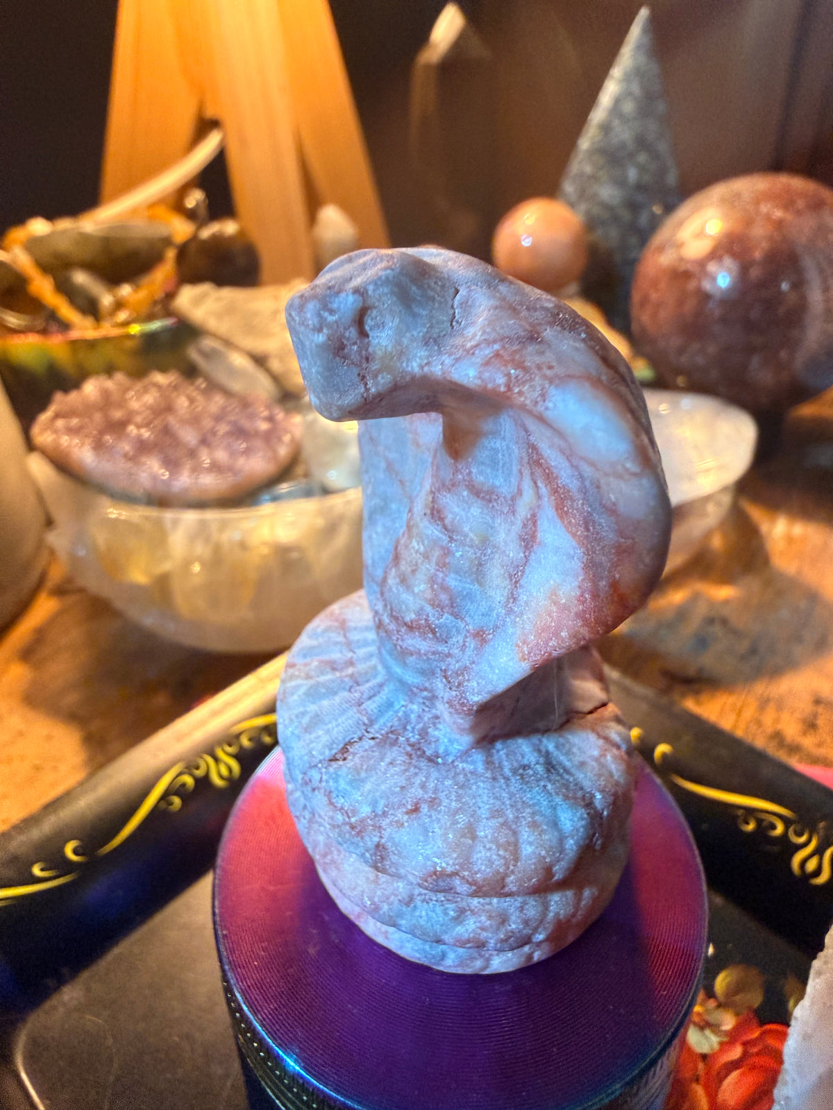 Hand-Carved Pink Opal Cobra Snake | Symbol of Transformation & Renewal