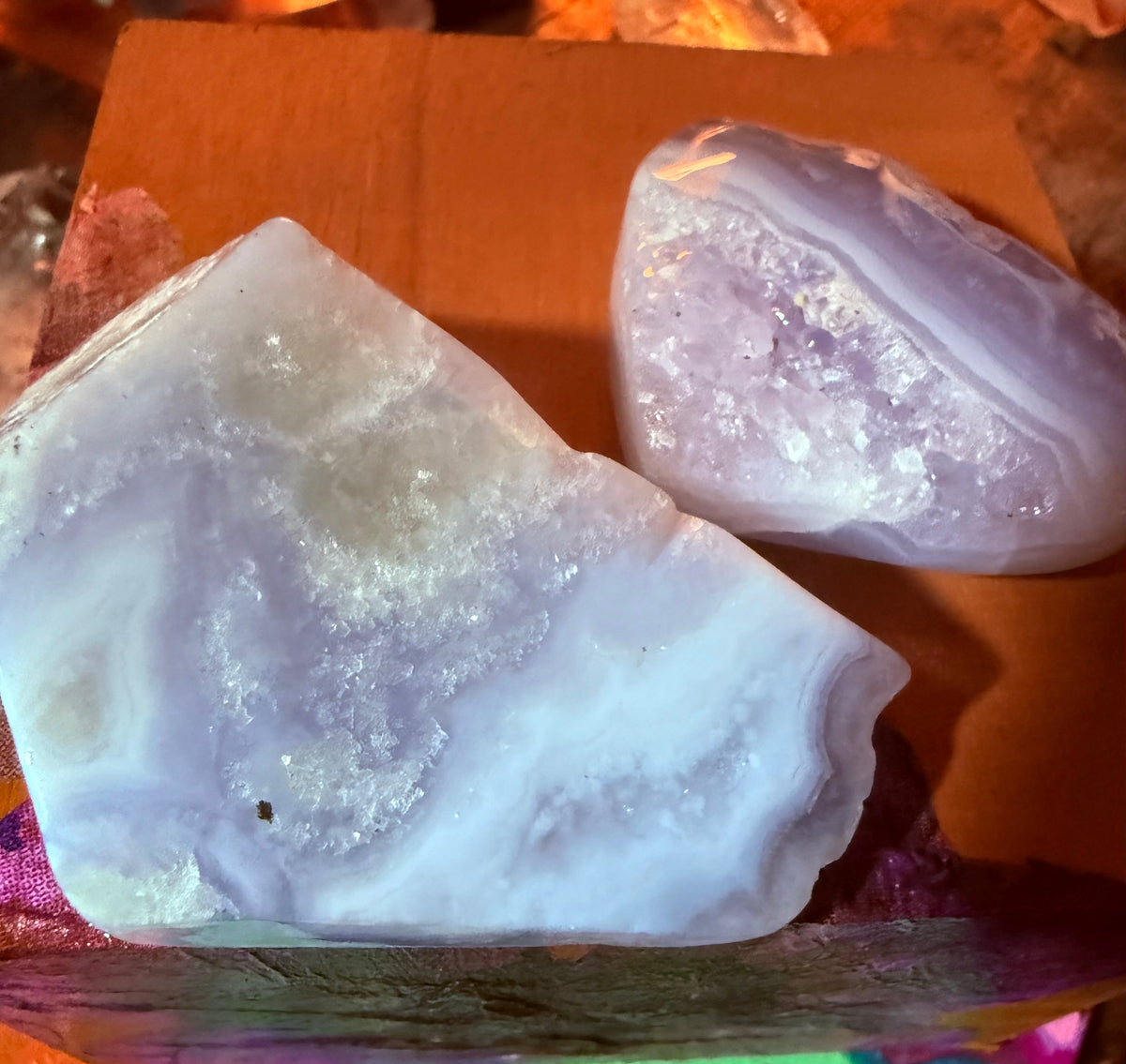 Serenity & Flow: Blue Chalcedony Druzy Duo (Heart & Cave Slab Set)