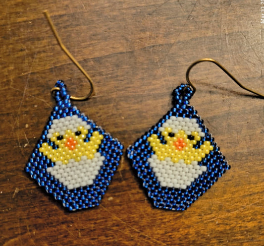 Hatching Chick Hand Beaded Earrings (Wheeler)
