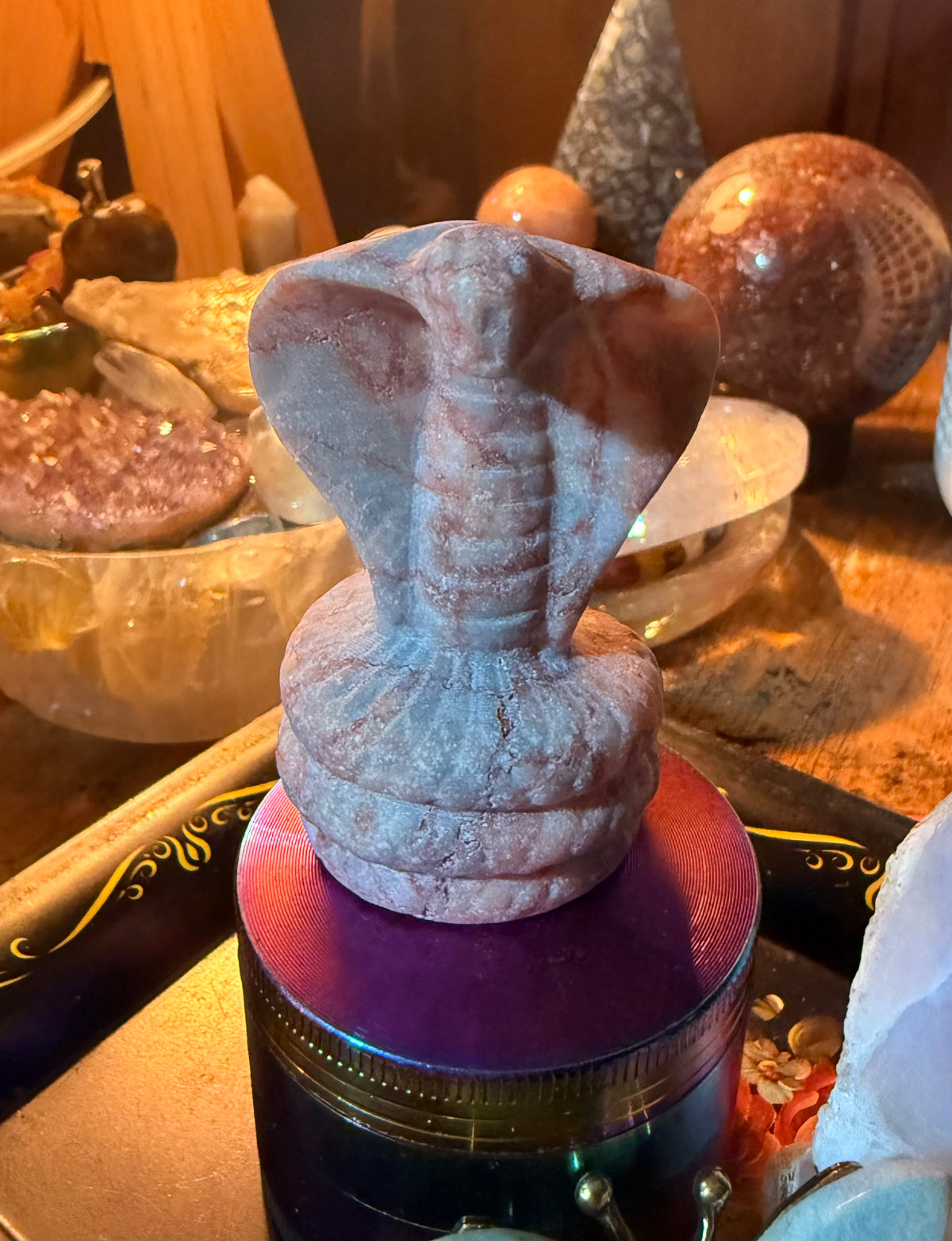 Hand-Carved Pink Opal Cobra Snake | Symbol of Transformation & Renewal