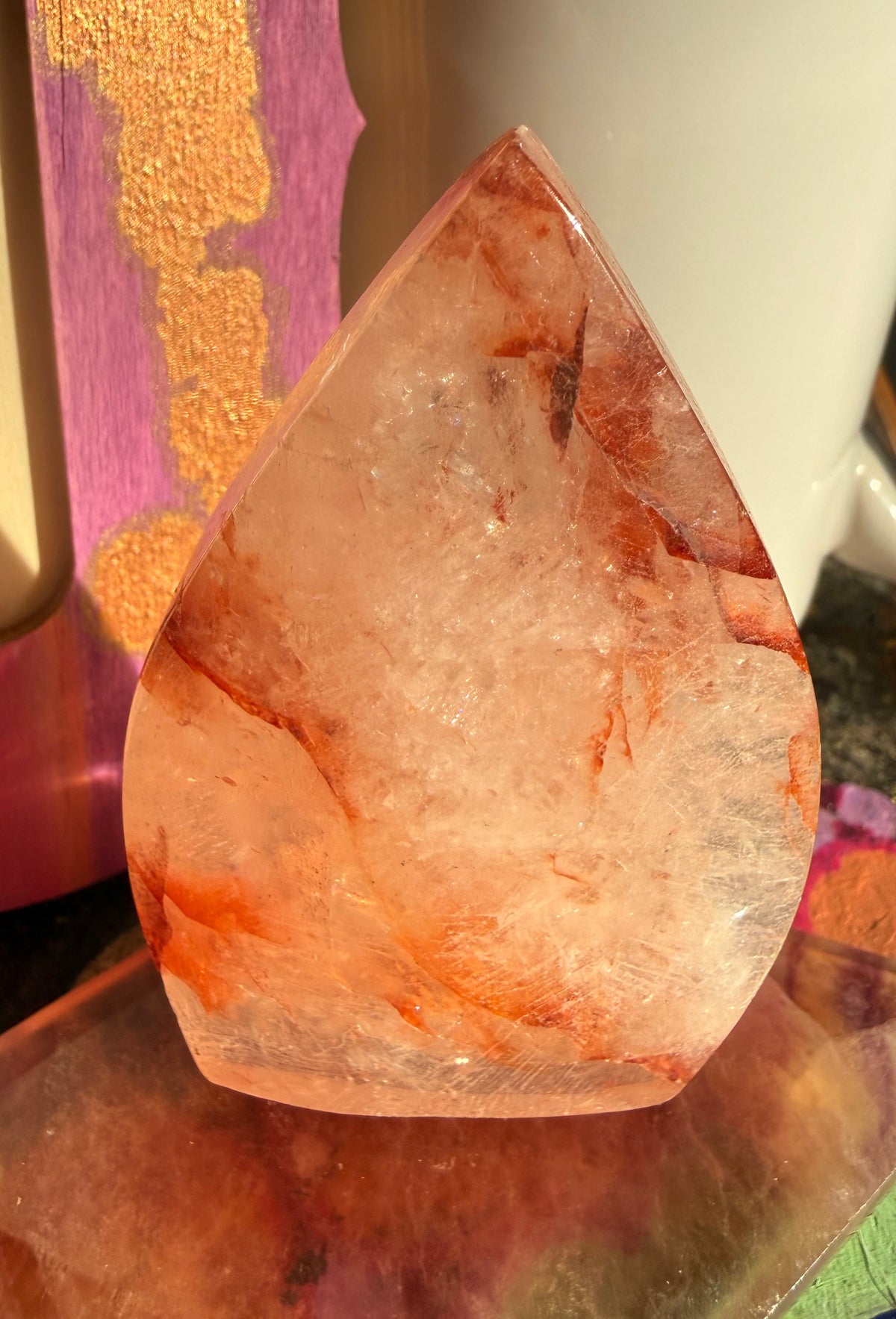 Beautiful Fire Agate Teardrop Portal Freeform Crystal