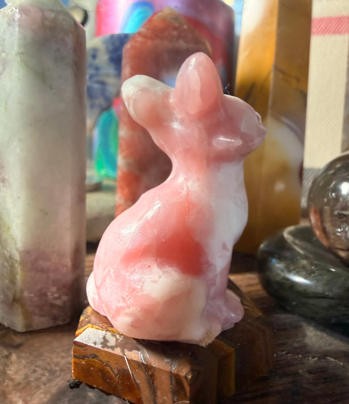 Little Hand-carved Pink Opal Fox