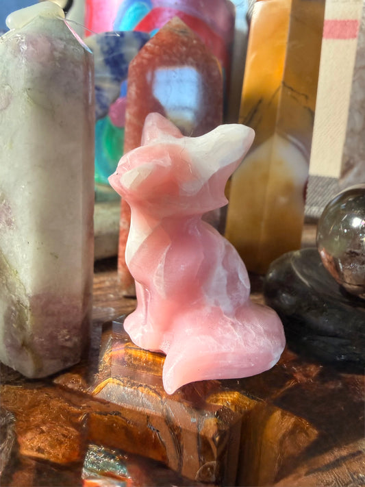 Little Hand-carved Pink Opal Fox