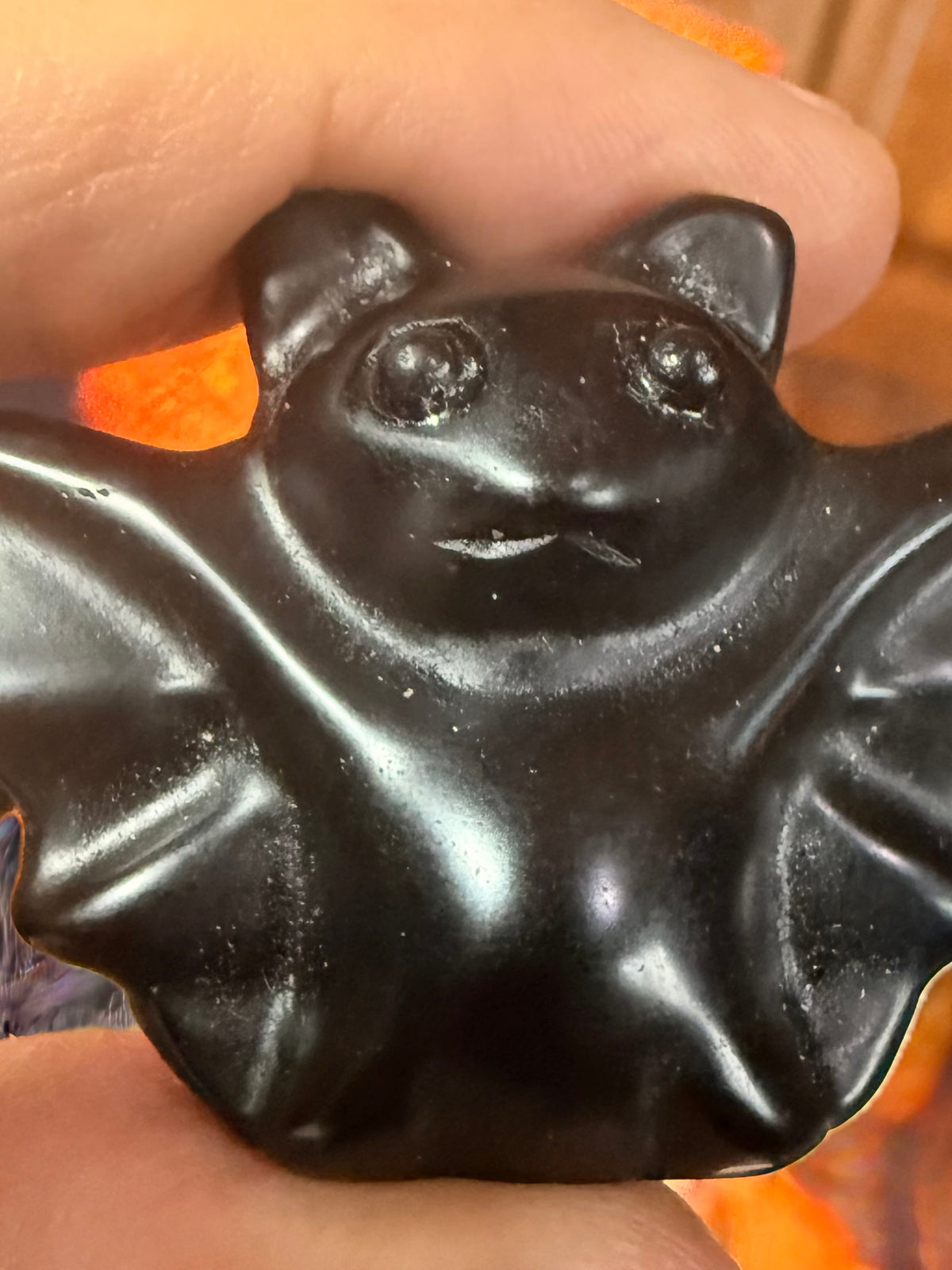 Black Hand Carved Obsidian Bat Figurine