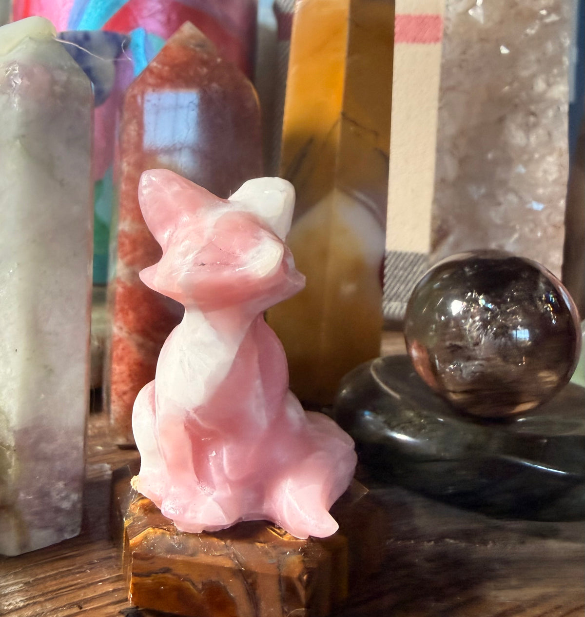 Little Hand-carved Pink Opal Fox