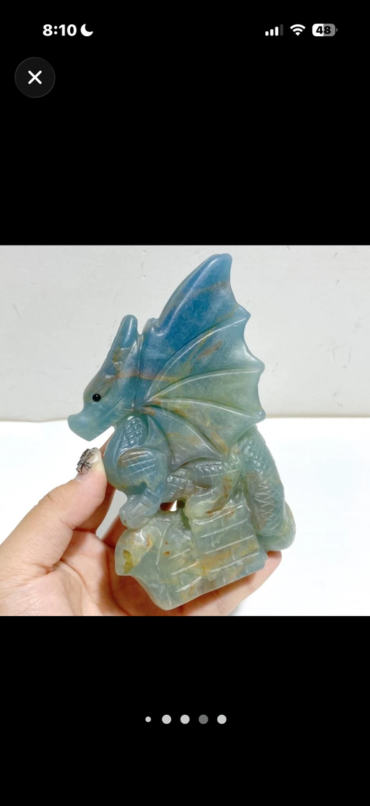 Blue Onyx Flying Dragon Castle Carving