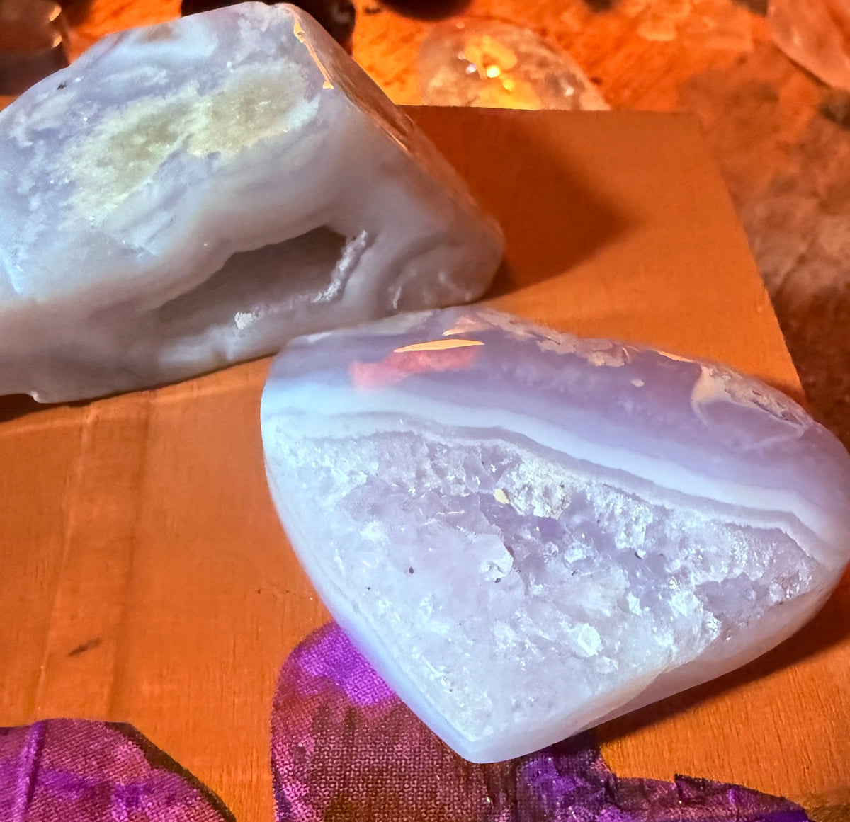 Serenity & Flow: Blue Chalcedony Druzy Duo (Heart & Cave Slab Set)