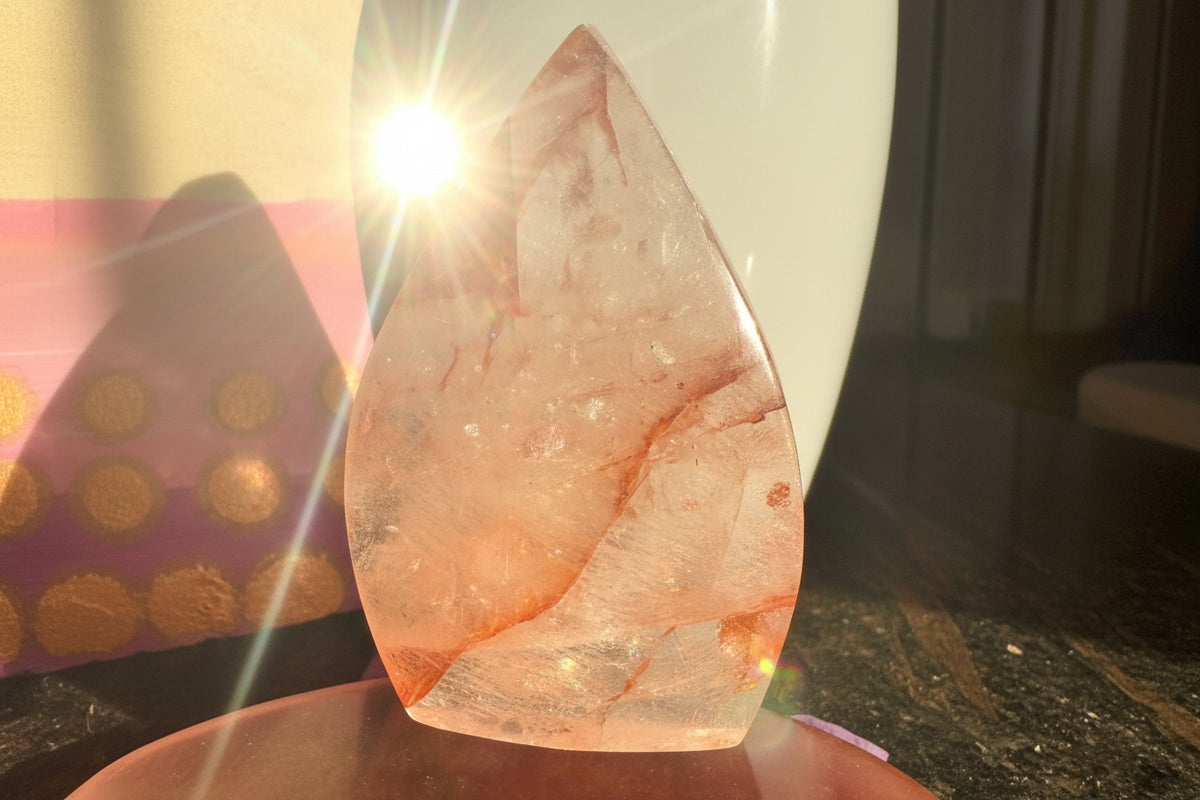 Beautiful Fire Agate Teardrop Portal Freeform Crystal