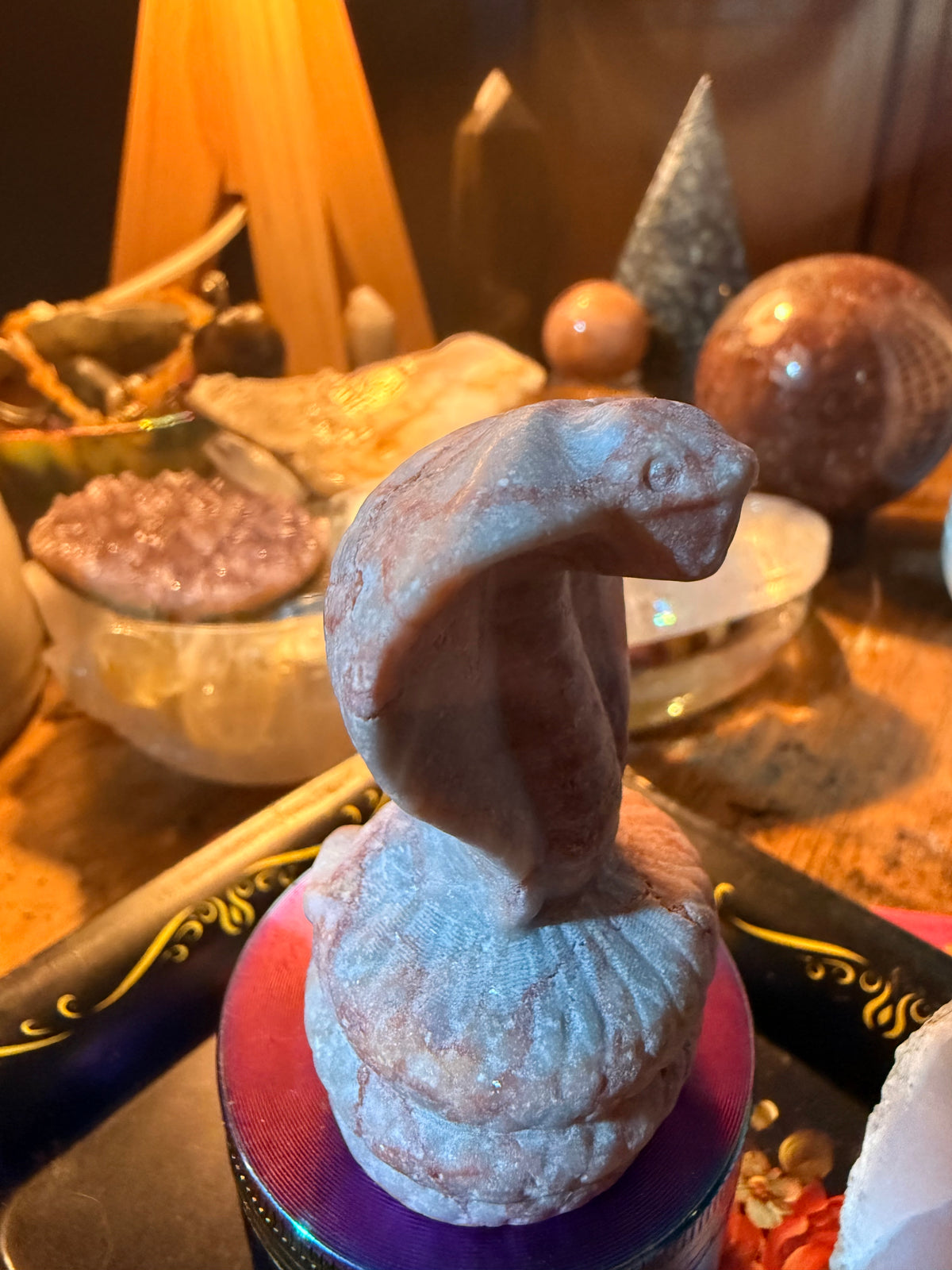 Hand-Carved Pink Opal Cobra Snake | Symbol of Transformation & Renewal